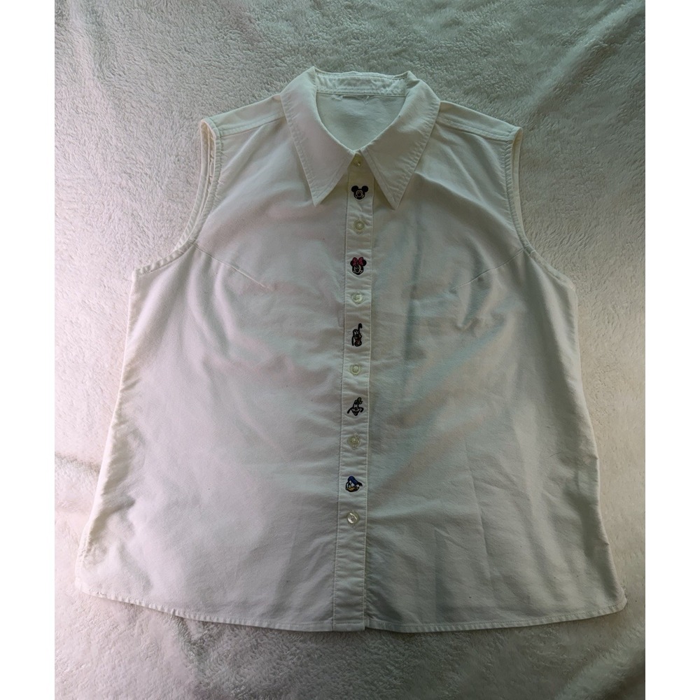 Vintage Disney White Collared Button-Up Vest Embroidered Characters Sz L